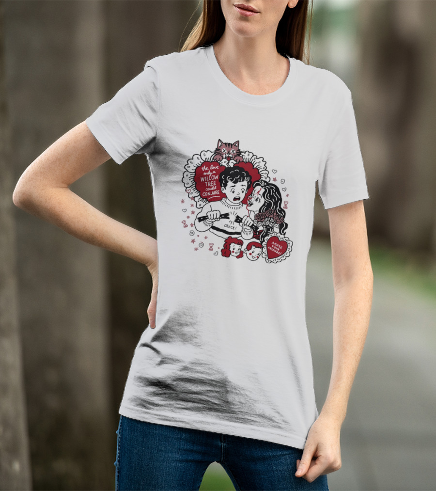 The Love Only A Willow Tree Could Conjure Crack Heartbreak Roses Cat T-Shirt