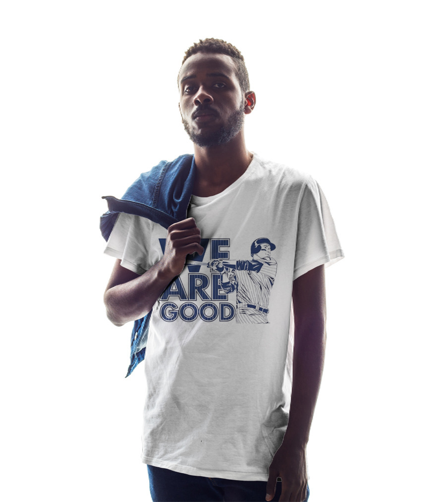 We Are Good Baseball Pinstripe Batter Swinging Bat T-Shirt