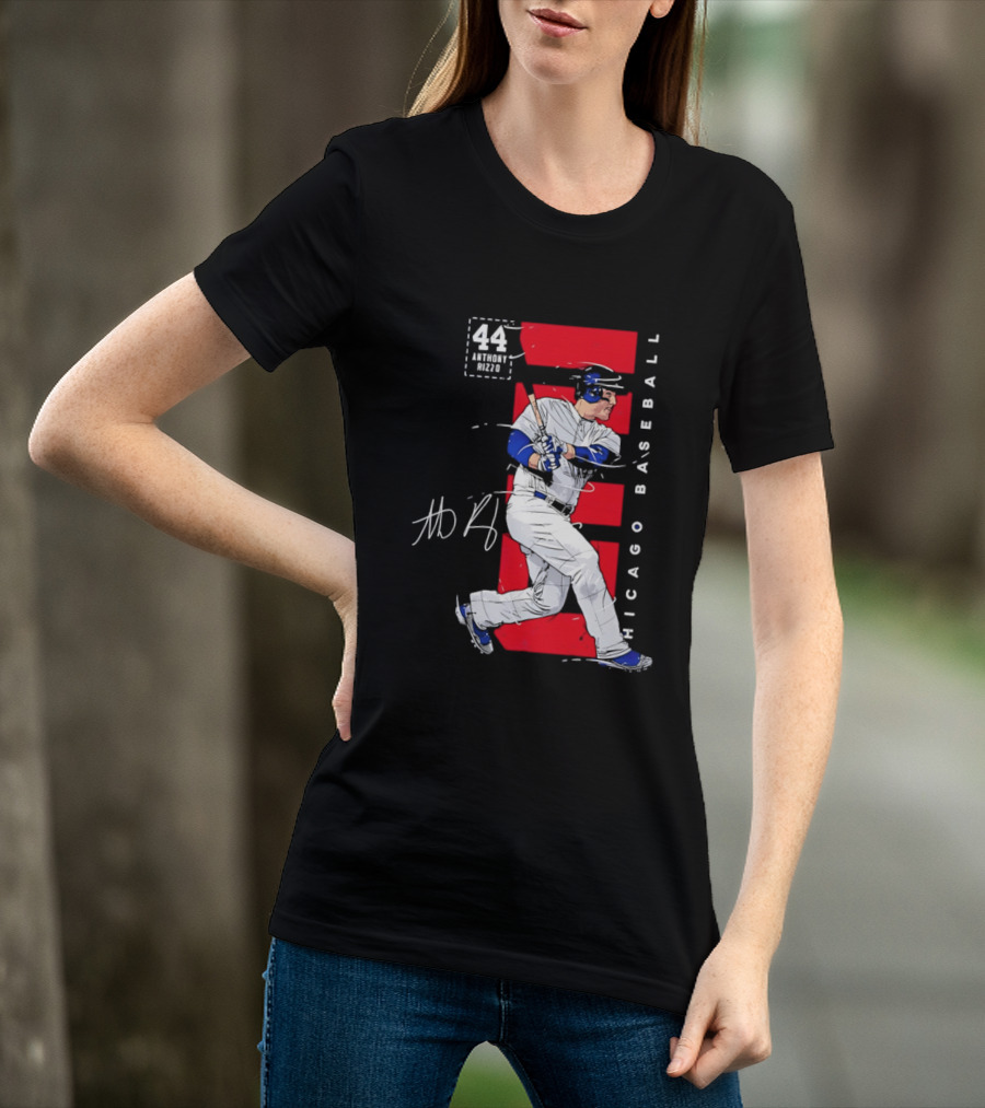 Chicago Baseball 44 Anthony Rizzo Swinging White And Red T-Shirt