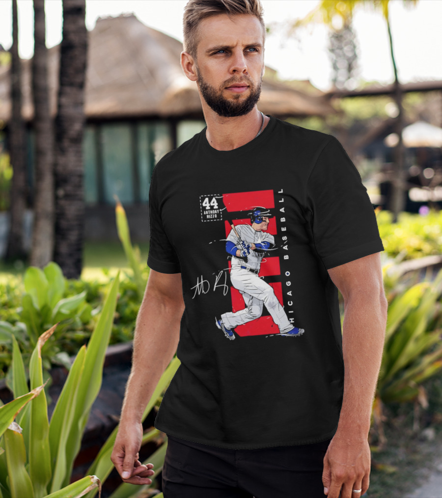 Chicago Baseball 44 Anthony Rizzo Swinging White And Red T-Shirt