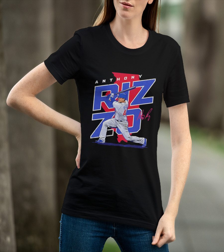 Anthony Rizzo 44 Chicago Cubs Batting Illinois Map T-Shirt