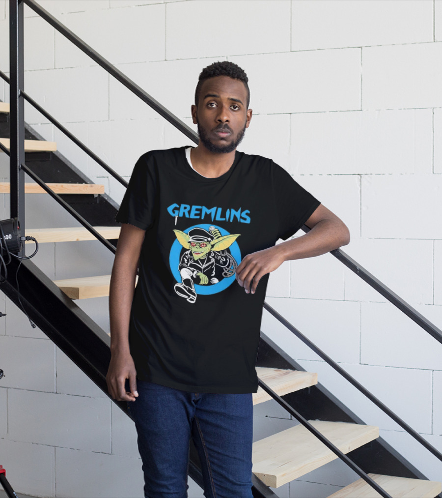 Gremlins Cartoon Leather Biker Gizmo Blue Circle T-Shirt