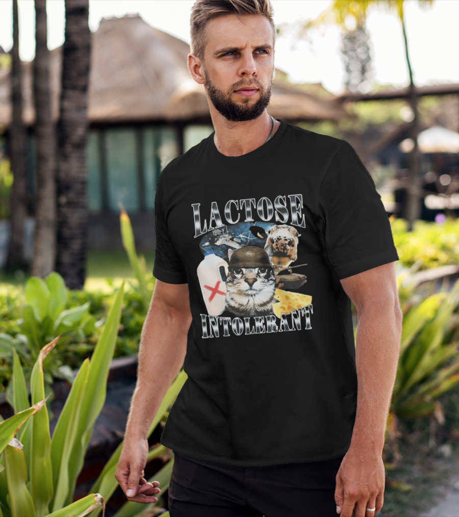 Lactose Tolerant Funny Cat Cheese Milk Jug Helmet Dog Spaceship T-Shirt