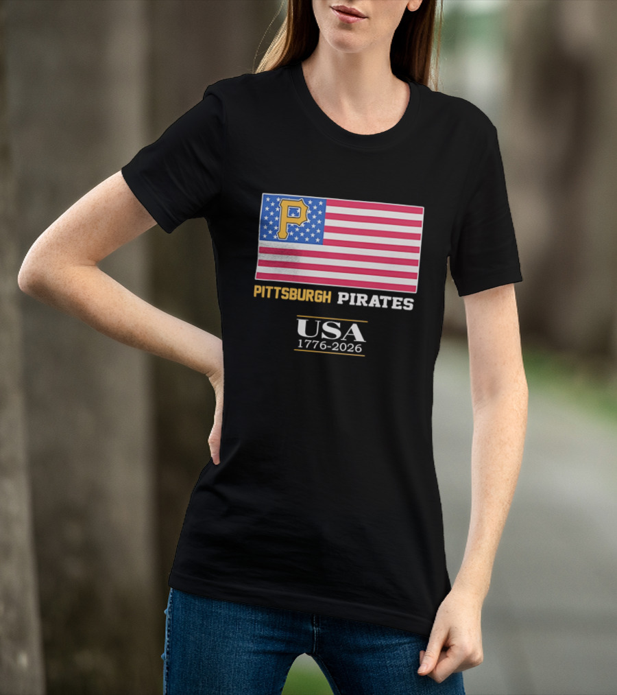 Pittsburgh Pirates American Flag USA 1776 2026 Yellow P T-Shirt