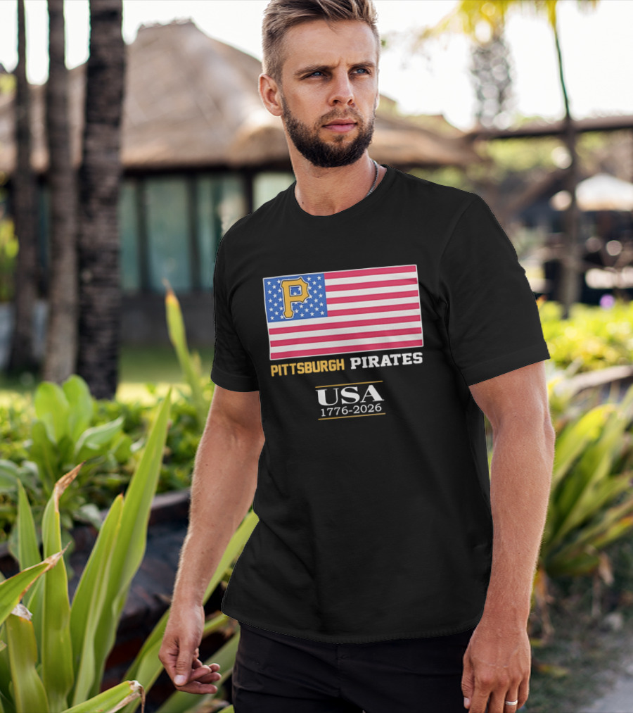 Pittsburgh Pirates American Flag USA 1776 2026 Yellow P T-Shirt