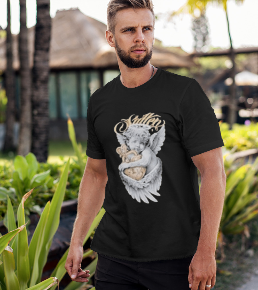 Sullen Heavenly Angel Embracing Heart T-Shirt