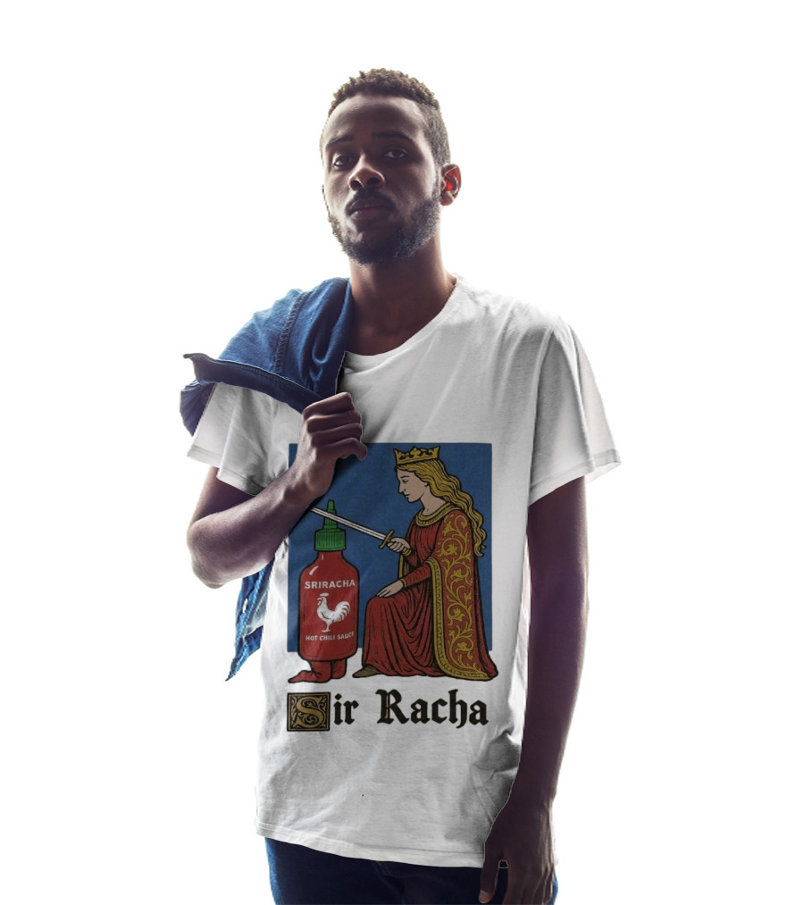Sir Racha Sriracha Hot Chili Sauce Medieval Knighthood Scene T-Shirt