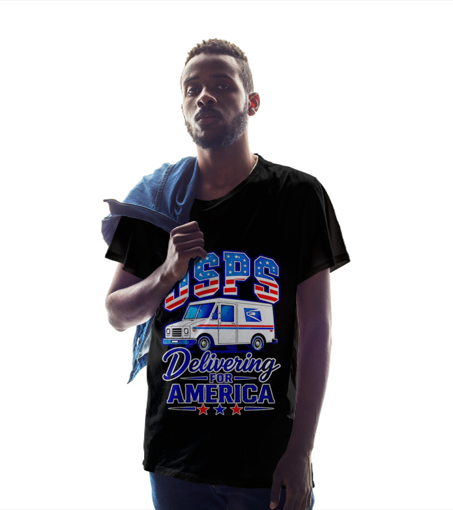 USPS Delivering For America Mail Truck Patriotic Stars And Stripes T-Shirt