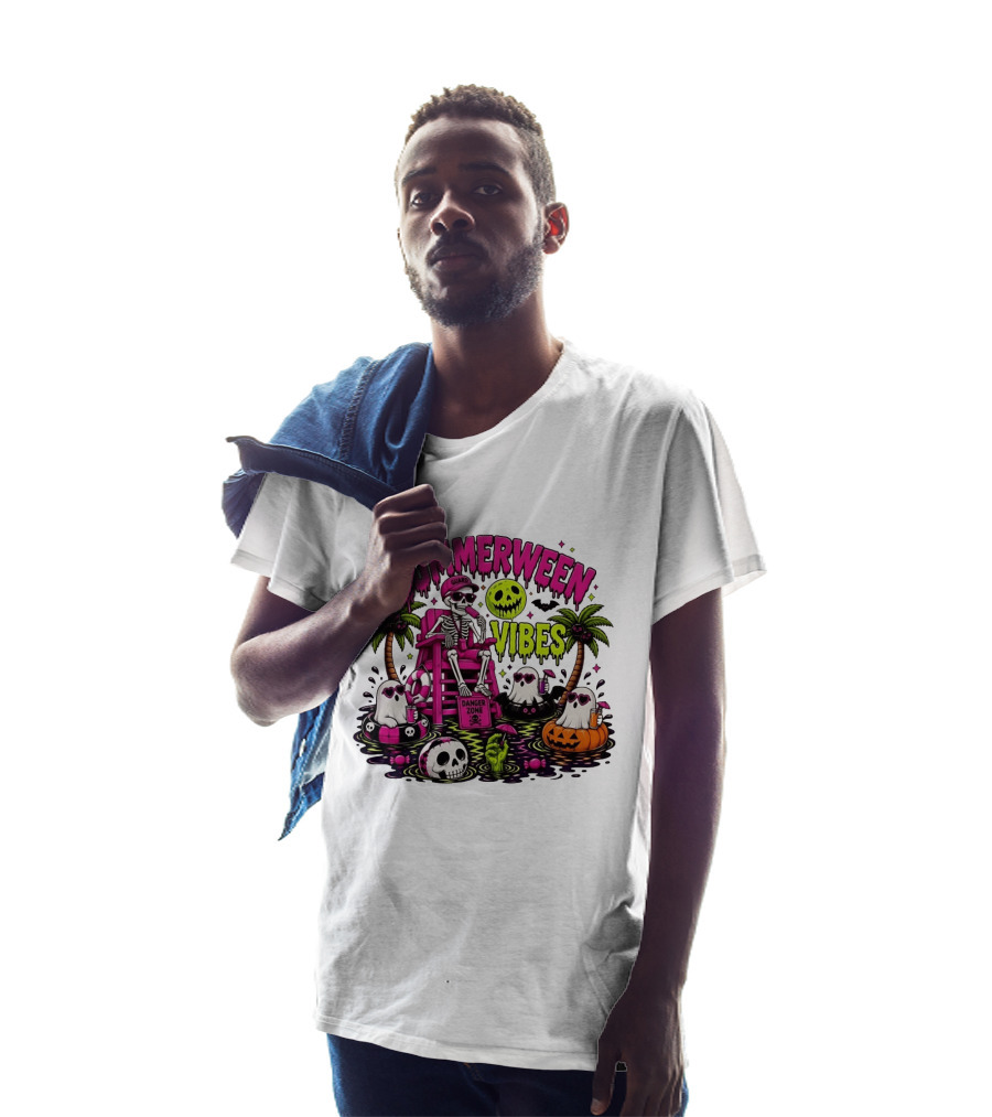 Summerween Vibes Halloween Skeleton Beach Party 2026 T-Shirt