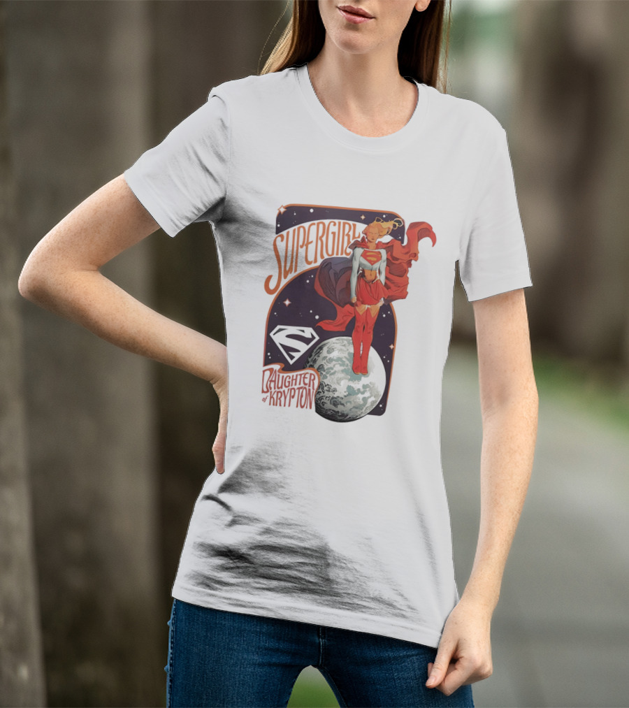 Supergirl Daughter Of Krypton DC Comic Style Superhero Logo Moon Scene T-Shirt