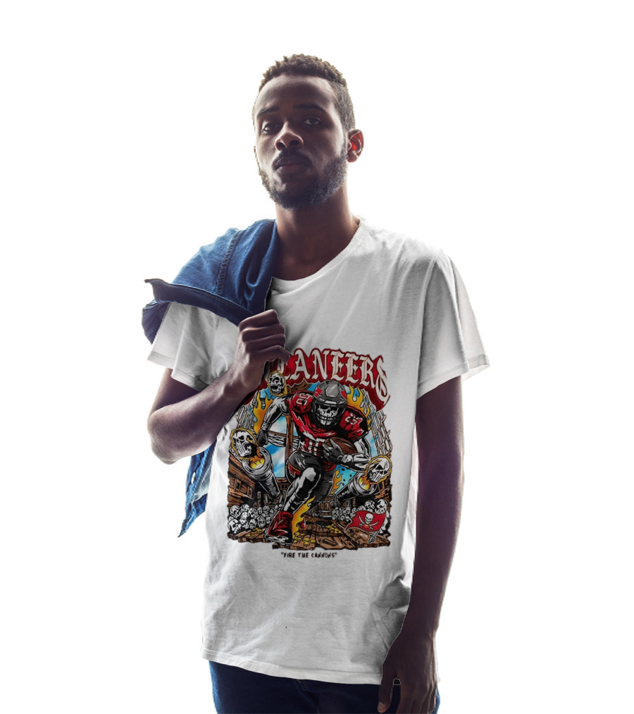 Buccaneers Fire The Cannons Skeleton Football T-Shirt