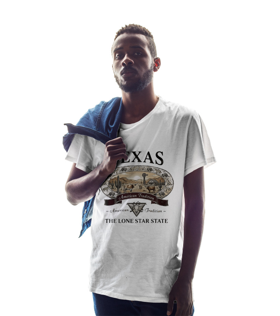 Texas American Tradition The Lone Star State Armadillo Longhorn Desert Scene T-Shirt