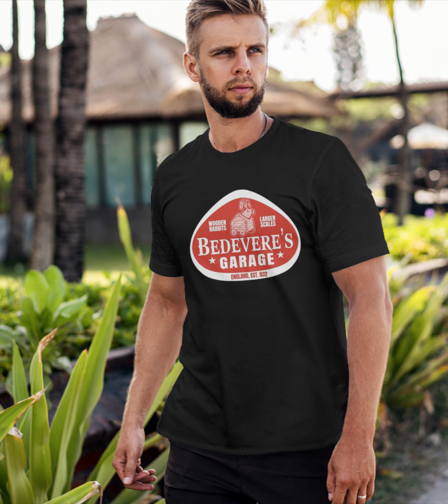 Bedevere's Garage England 932 AD Wooden Rabbits Larger Scales Monty Python T-Shirt