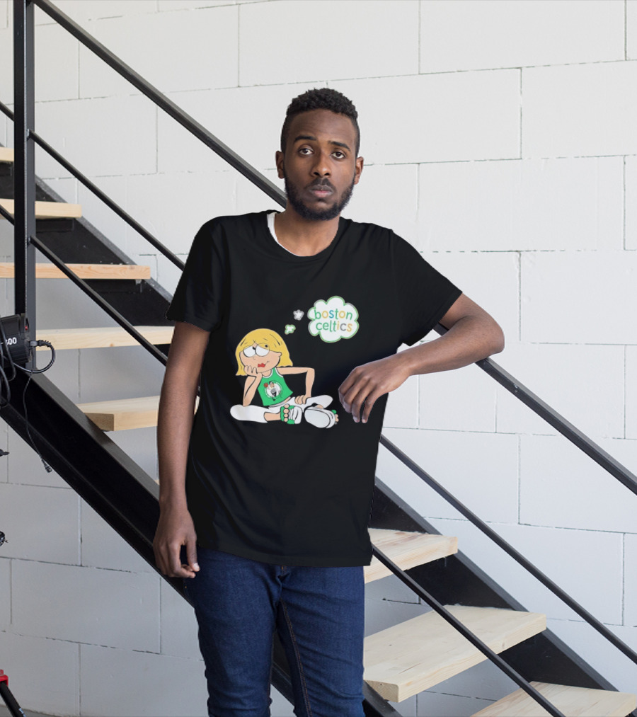 Boston Celtics NBA Cartoon Girl Sitting Thought Bubble T-Shirt
