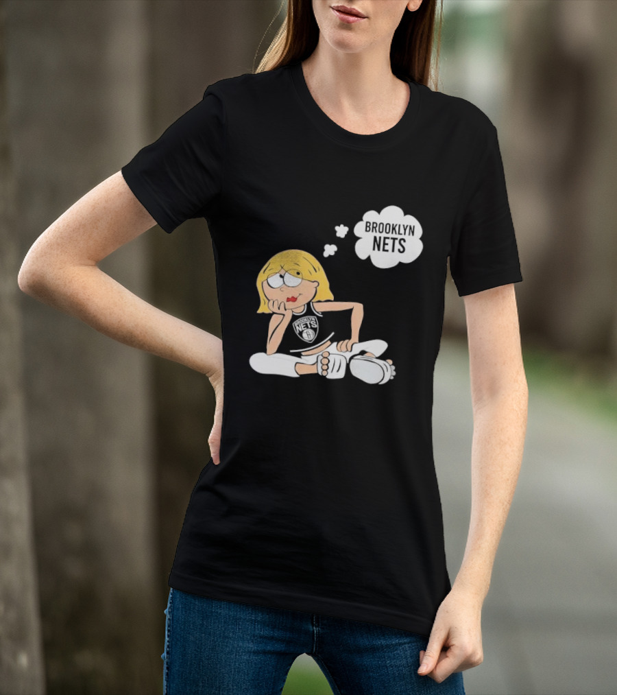 Brooklyn Nets Cartoon Girl With Glasses Thought Bubble NBA T-Shirt
