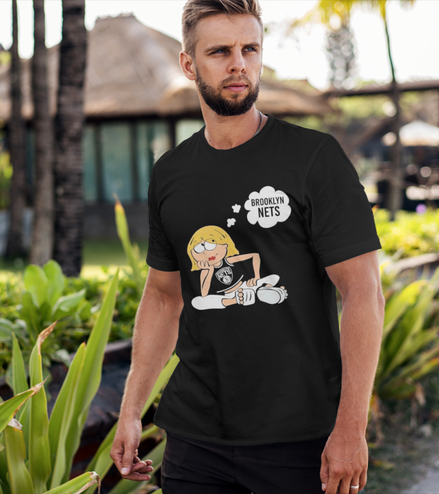 Brooklyn Nets Cartoon Girl With Glasses Thought Bubble NBA T-Shirt
