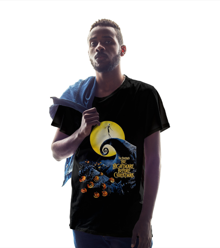 Tim Burton's The Nightmare Before Christmas Jack Skellington Moon Scene With Pumpkins T-Shirt