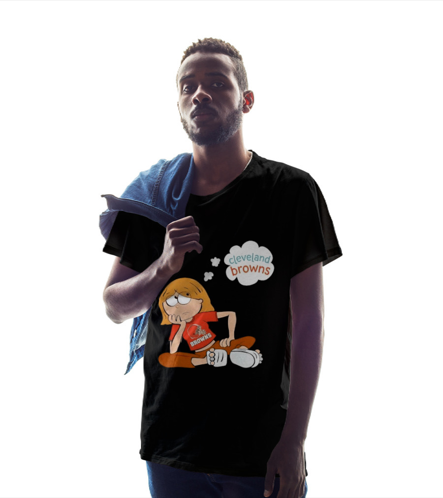 Cleveland Browns Cartoon Girl Sitting With Thought Bubble T-Shirt