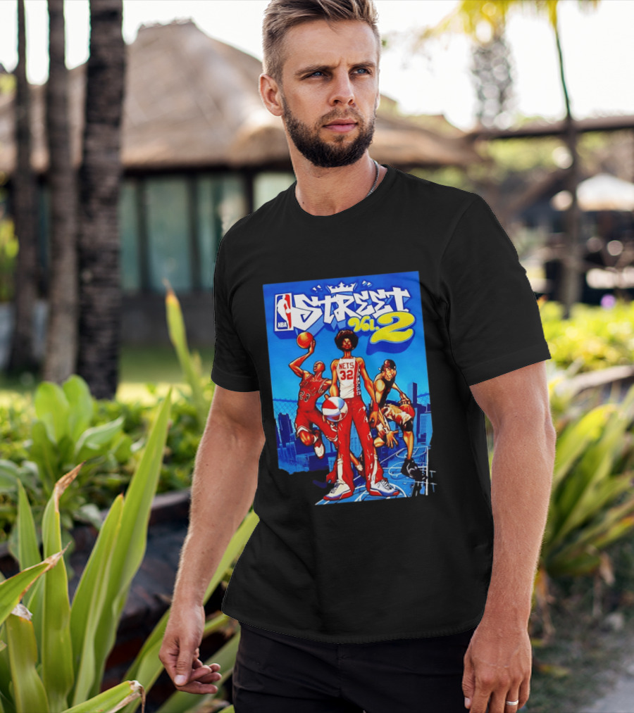 NBA Street Vol 2 Nets 32 Cartoon Players Basketball Game T-Shirt