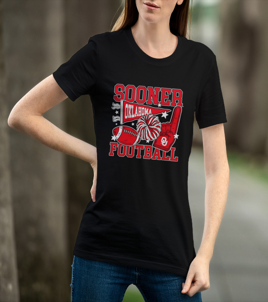 Oklahoma Sooners Football Sooner OU Pom Pom Foam Finger Pennant T-Shirt