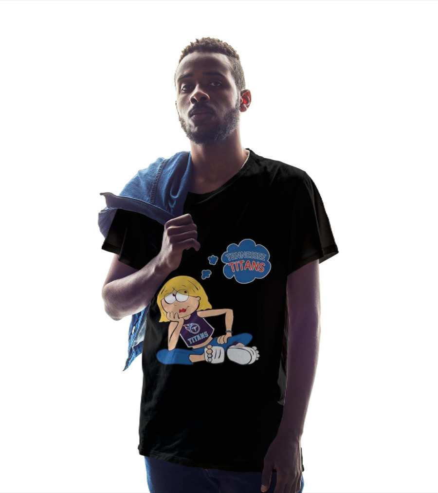 Tennessee Titans Blonde Cartoon Girl Sitting Thinking Thought Bubble Titans T-Shirt