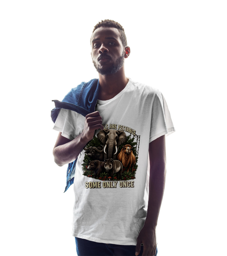 All Animals Are Pettable Some Only Once Elephant Buffalo Camel Tapir Jungle Foliage T-Shirt