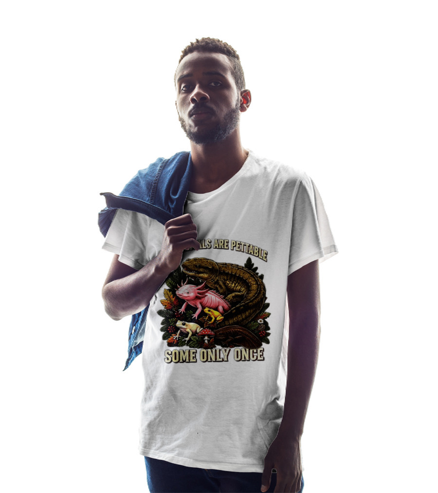 All Animals Are Pettable Some Only Once Frogs Axolotl Salamanders Mushroom Leaves T-Shirt