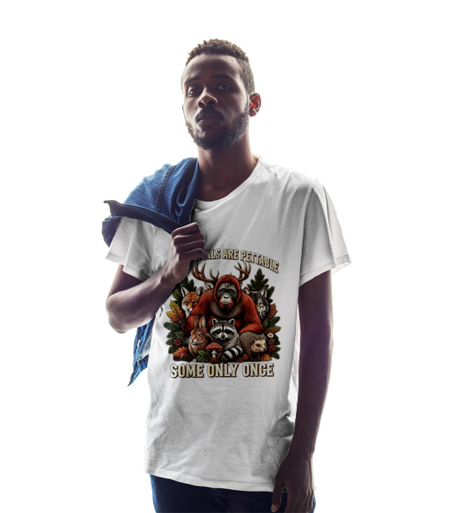 All Animals Are Pettable Some Only Once Orangutan Fox Wolf Raccoon Hedgehog Foliage Forest Friends T-Shirt