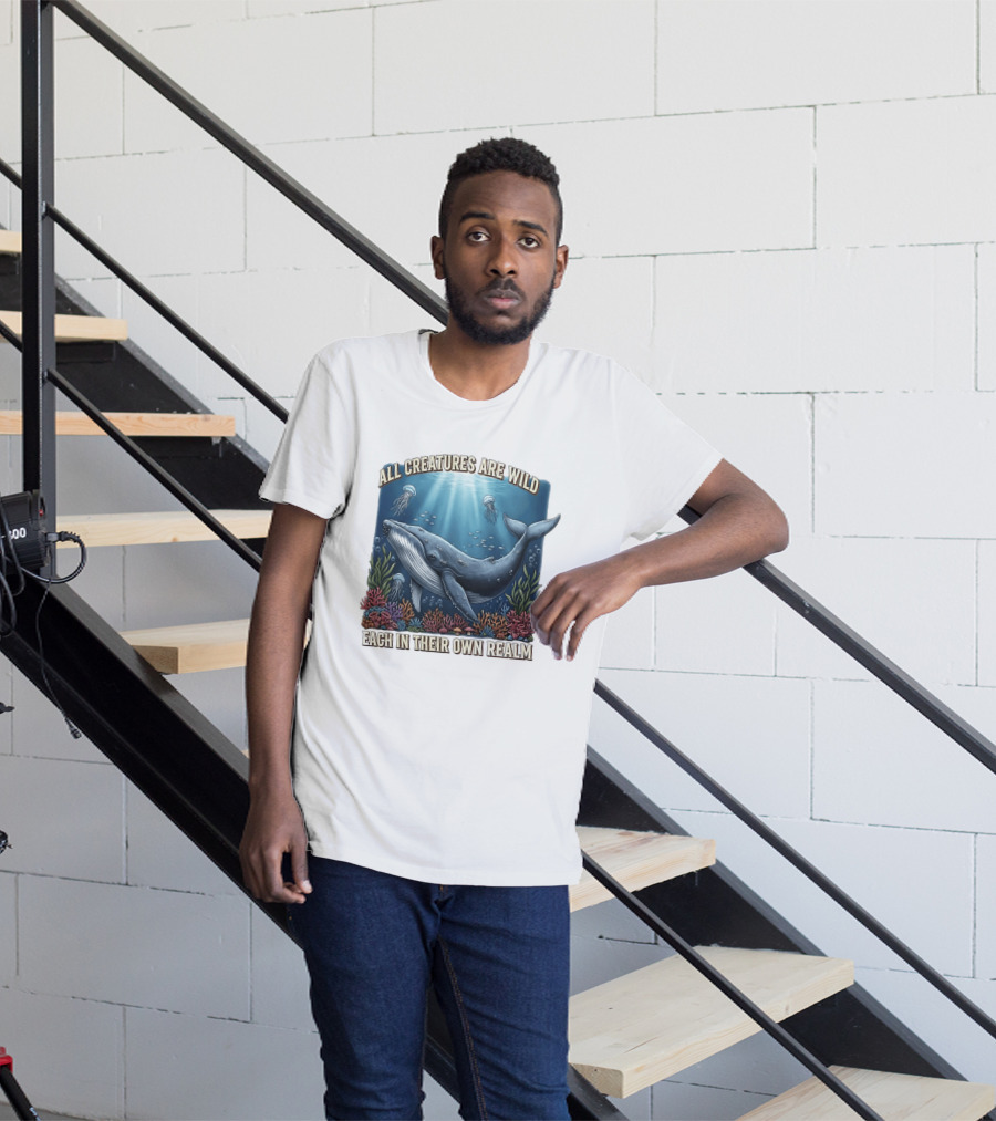 All Creatures Are Wild Humpback Whale Ocean Coral Reef Jellyfish Realm T-Shirt