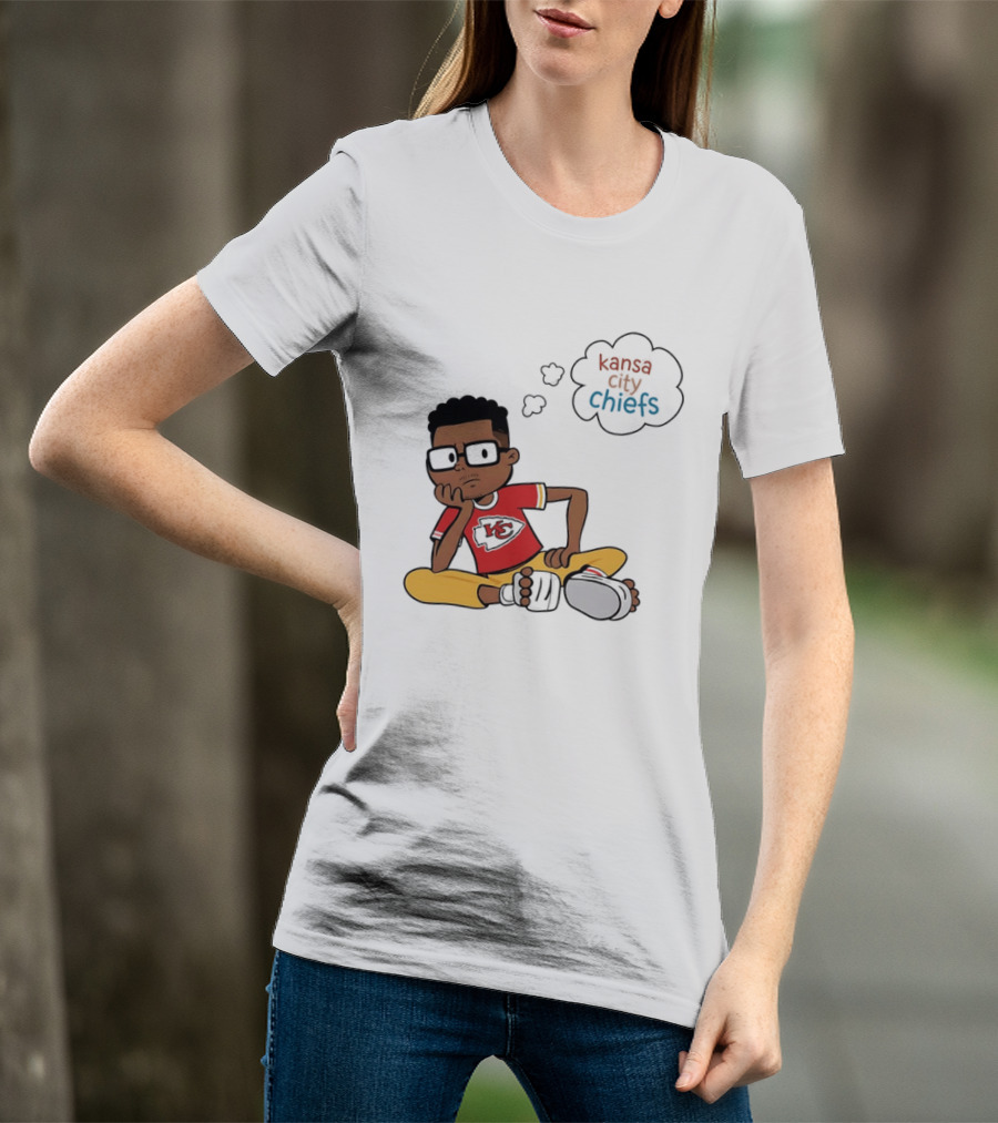 Kansas City Chiefs Cartoon Boy Thought Bubble Sitting With KC T-Shirt