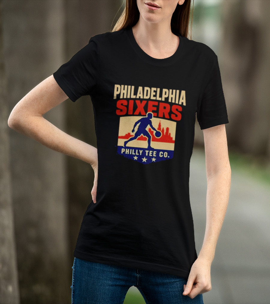 Philadelphia Sixers Dribble Philly Co Retro Skyline T-Shirt