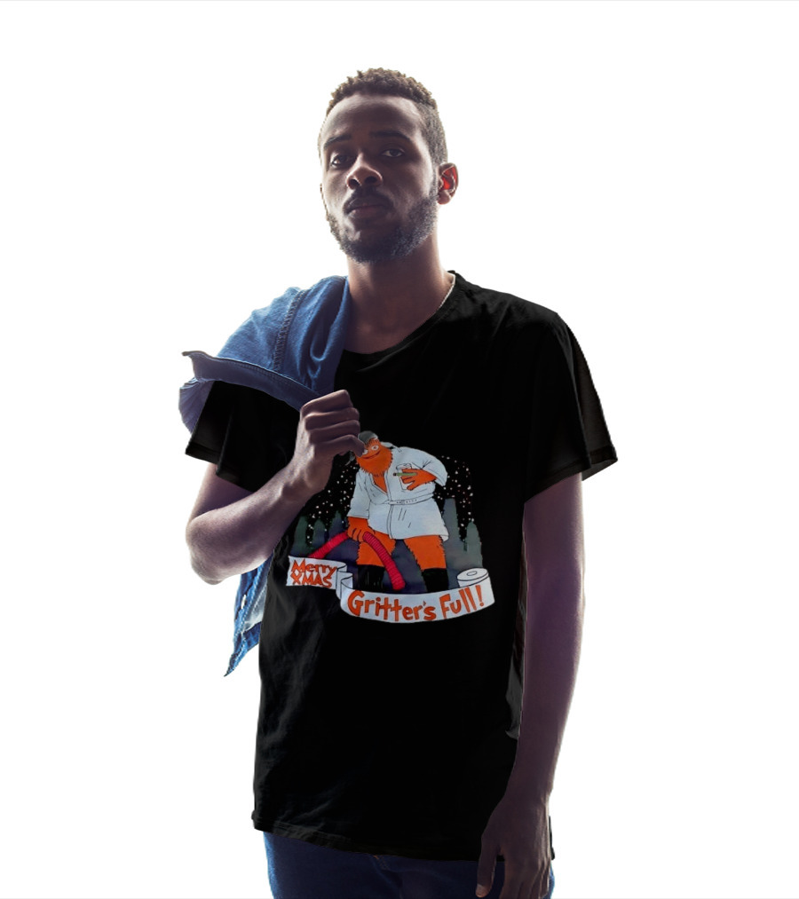 Merry Xmas Gritters Full Cartoon Orange Bathrobe Holding Hose T-Shirt