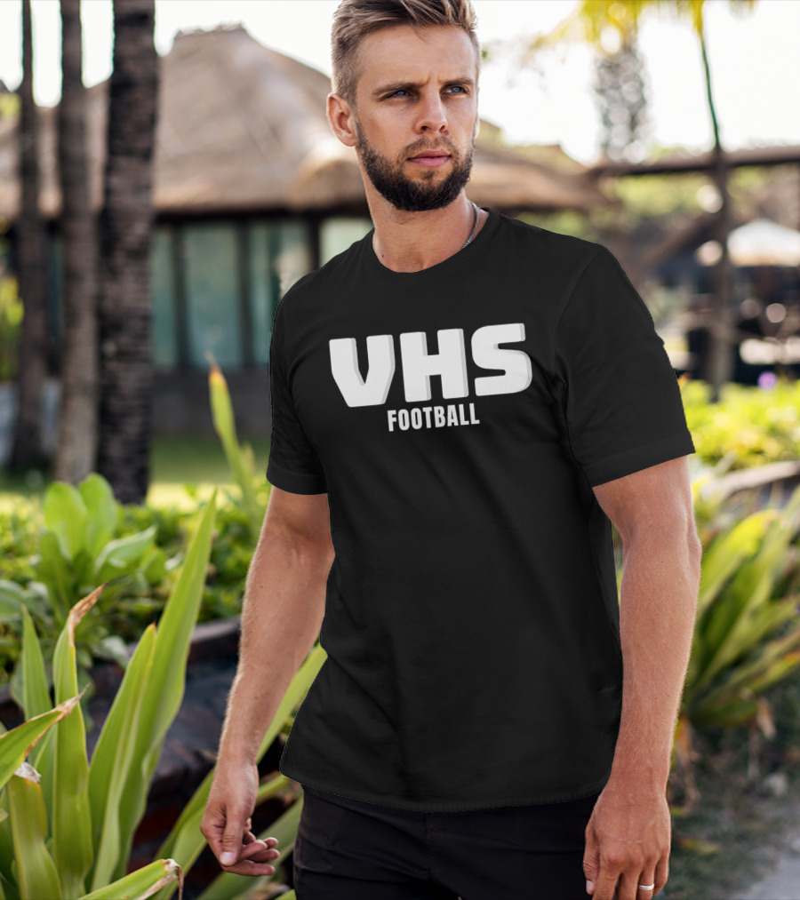 VHS Football Light Grey Textured Block Drop Shadow T-Shirt