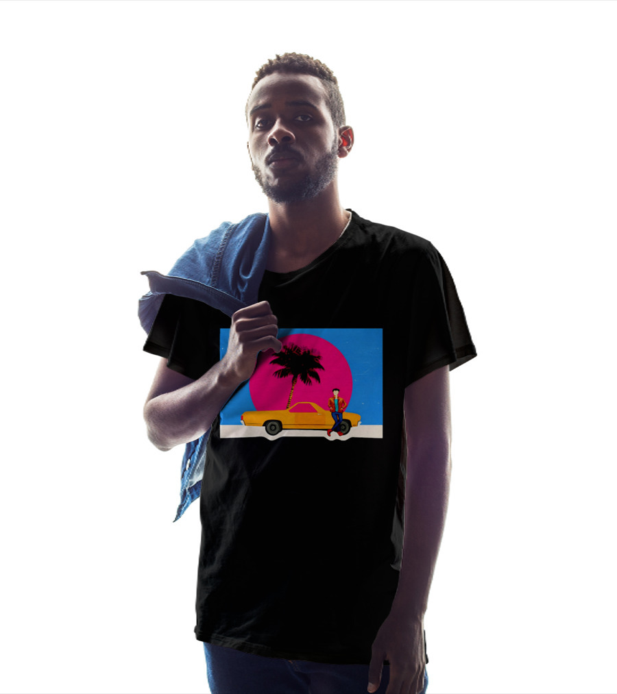 Yellow Car Palm Tree Retro Sunset Aesthetic T-Shirt