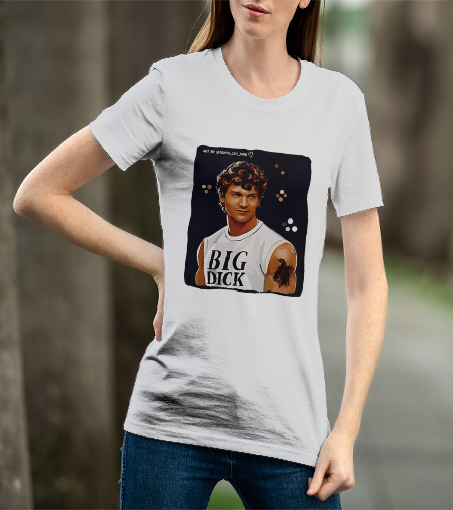 Tanya Lily Jane Big Dick Art Featuring Curly Haired Man T-Shirt