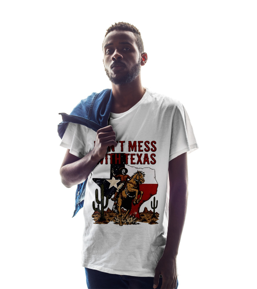 Don't Mess With Texas Cowboy Riding Horse State Flag Cactus T-Shirt