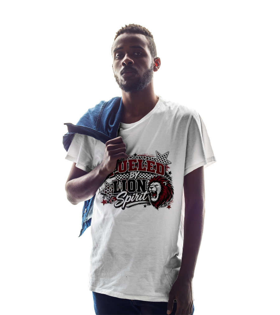 Fueled By Lion Spirit Roaring Head Leopard Patterned Stars Dynamic Energy T-Shirt