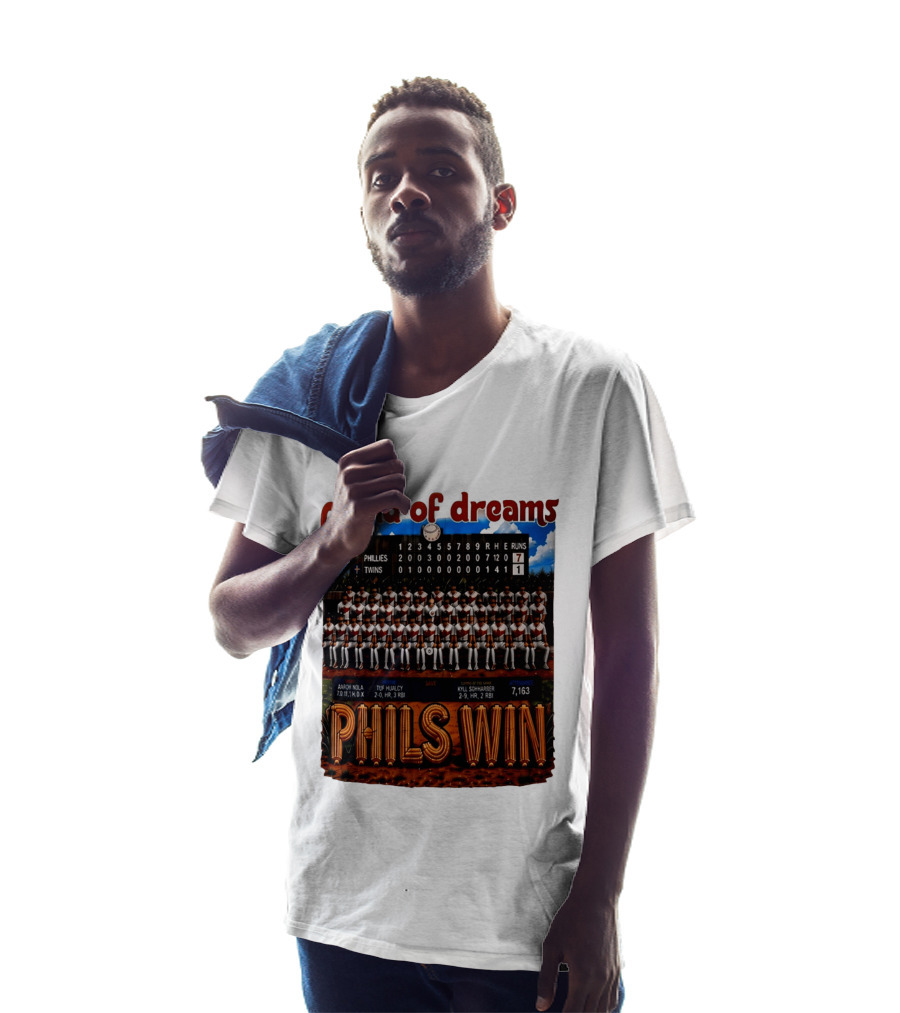 Philadelphia Phillies Phield Of Dreams Phils Win Twins Scoreboard Aaron Nola Tuf Hualcy Kyle Sohnharser 7163 Attendance T-Shirt