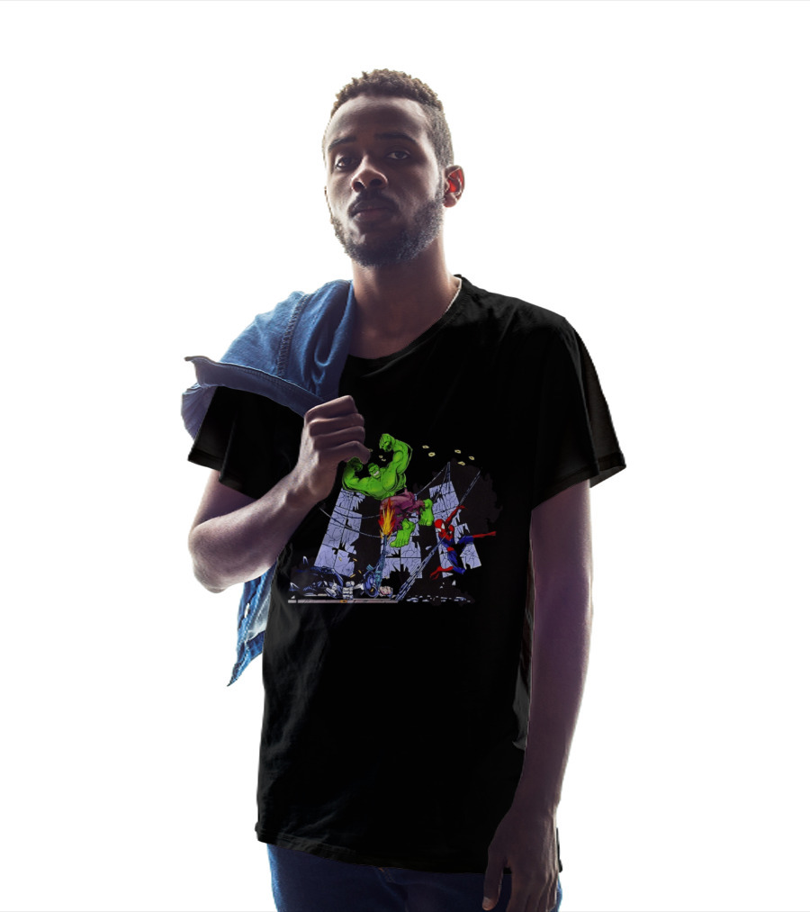 Battle Royale Hulk Vs Spider Man And Punisher Epic Showdown T-Shirt