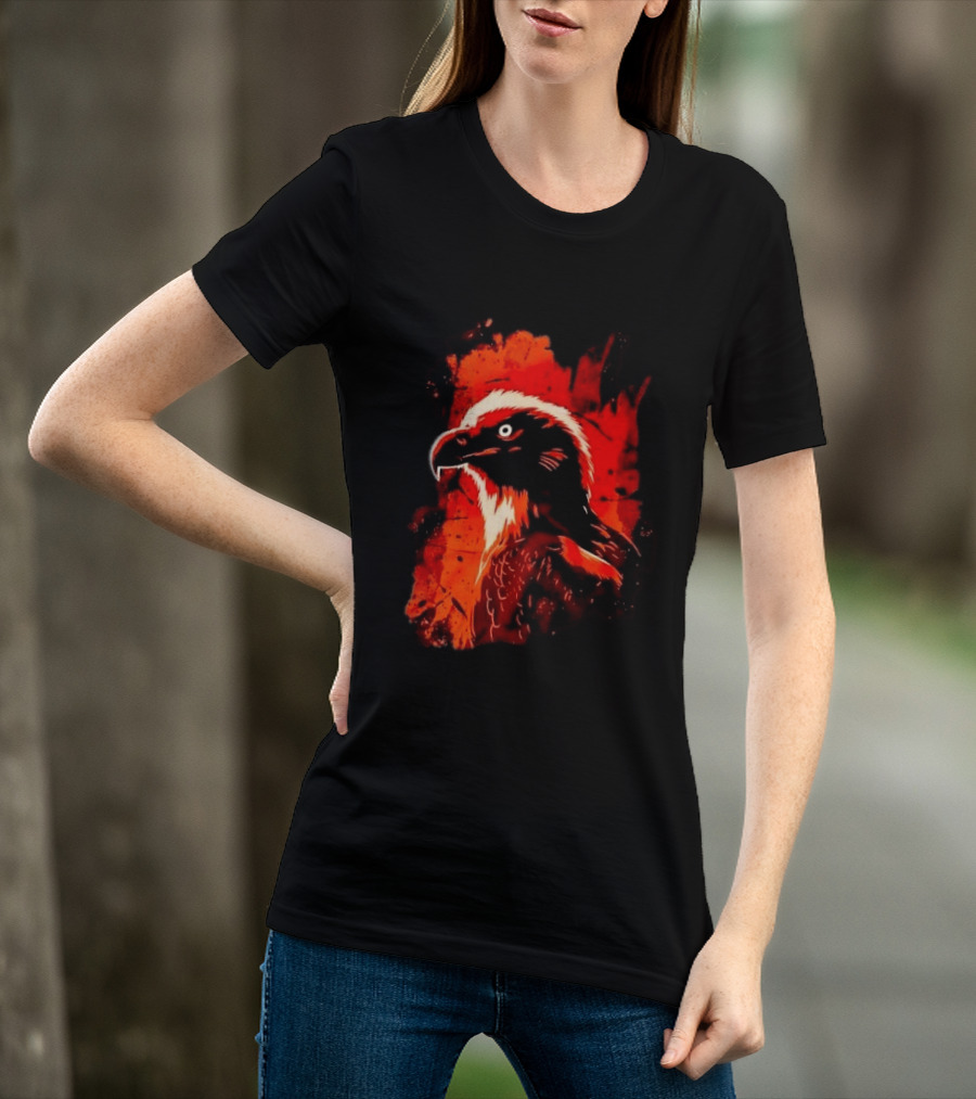 Stylized Bearded Vulture Head Fiery Orange Watercolor Art Bird Wildlife T-Shirt