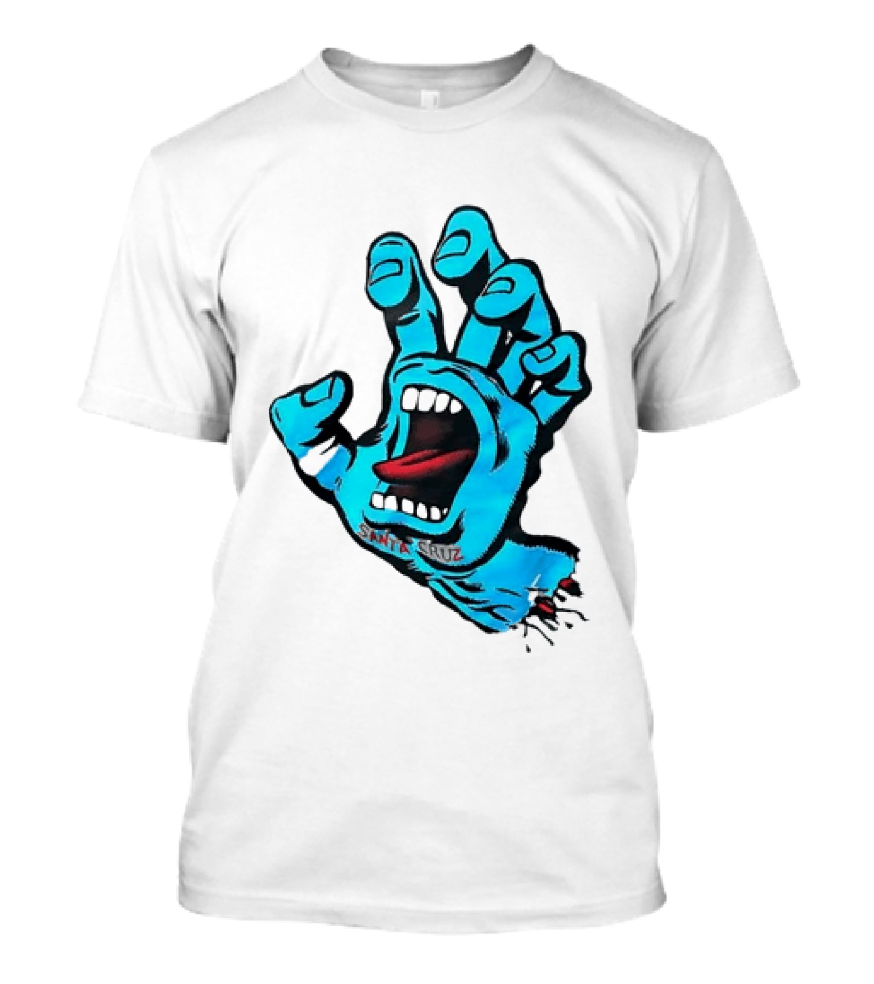 Santa Cruz Blue Screaming Hand Open Mouth Tongue Cartoon T-Shirt
