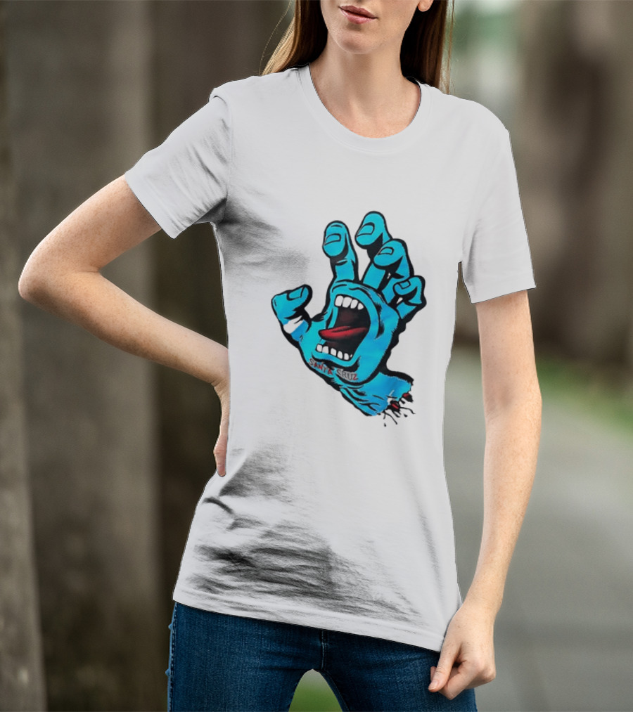 Santa Cruz Blue Screaming Hand Open Mouth Tongue Cartoon T-Shirt