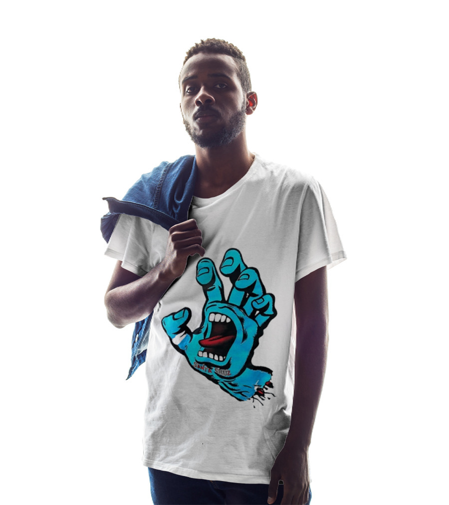 Santa Cruz Blue Screaming Hand Open Mouth Tongue Cartoon T-Shirt