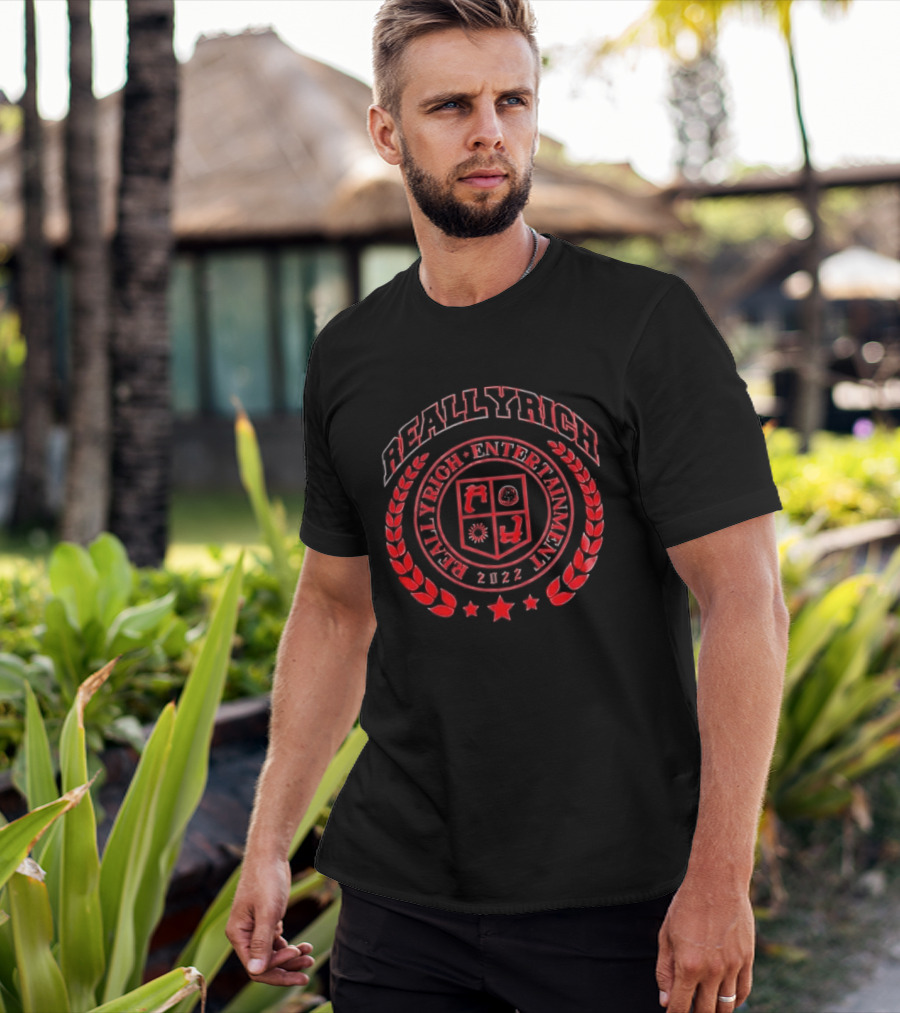 Reallyrich Entertainment 2022 Laurel Wreath Red Crest Shield And Stars T-Shirt