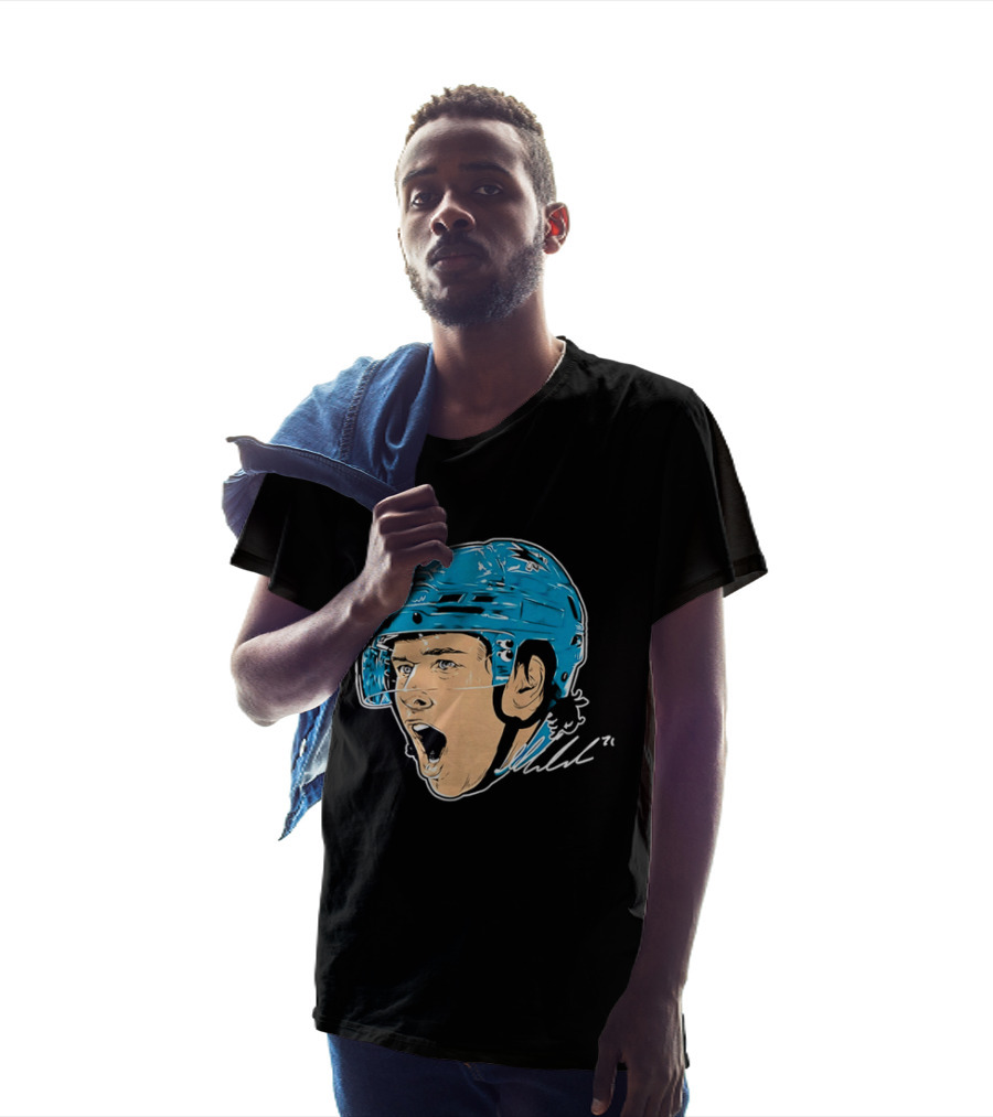San Jose Sharks NHL 71 Yelling Hockey Player Helmet Caricature T-Shirt