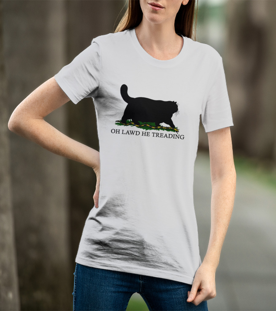 Oh Lawd He Treading Cat Silhouette With Snake And Grass T-Shirt