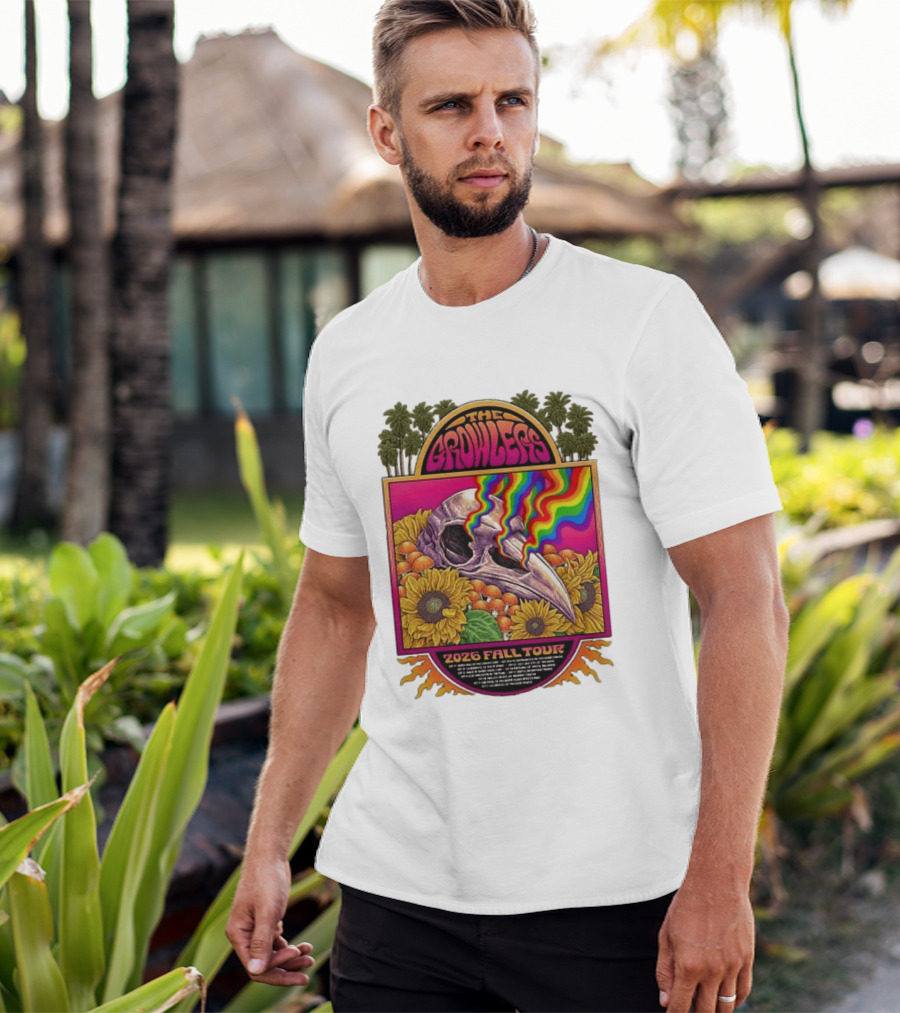 The Growlers 2026 Fall Tour Skull And Sunflower Psychedelic West Coast Dates Santa Cruz To Los Angeles T-Shirt