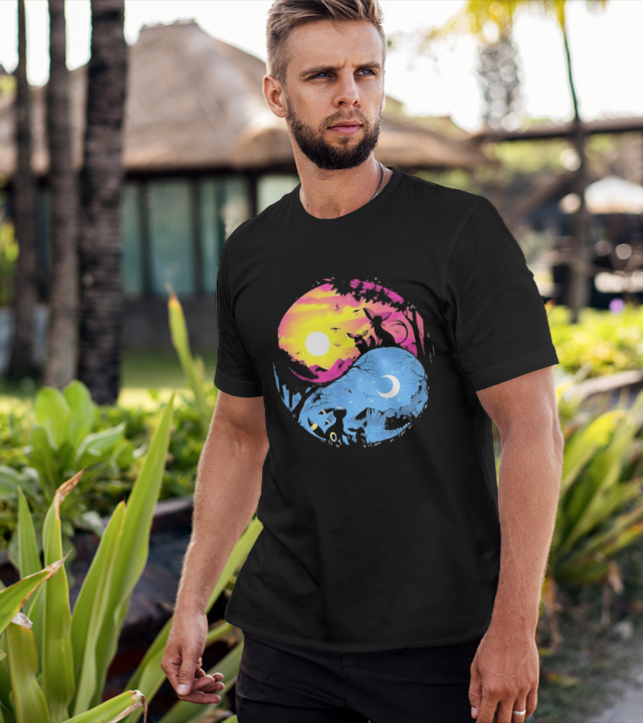 Yin Yang Espeon Umbreon Day Night Sunset Crescent Moon Harmony T-Shirt