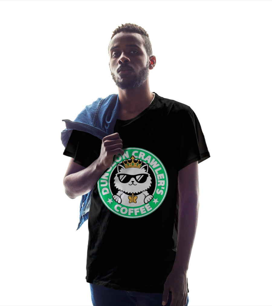 Dungeon Crawlers Coffee White Cat Crown Sunglasses T-Shirt