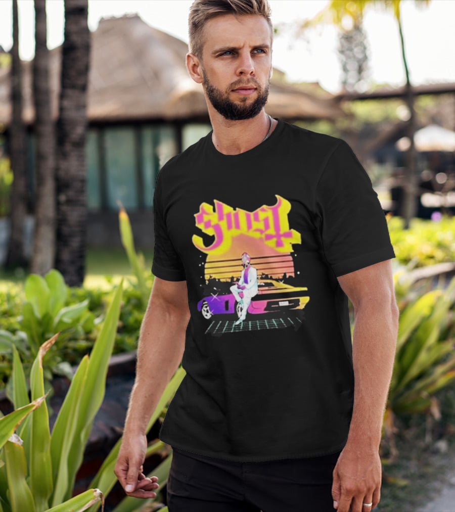 Ghost Miami Vice Retro Sunset Car Scene T-Shirt